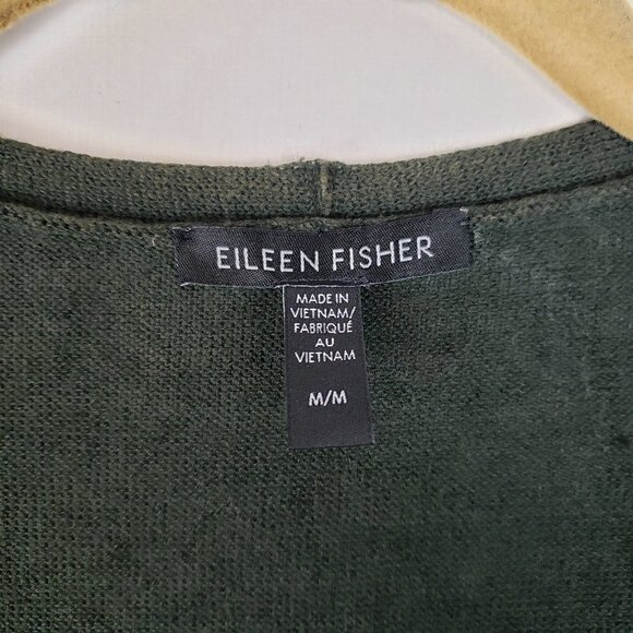 Eileen Fisher Duster Cardigan Olive Green Linen Cotton Open Front Size Medium - Picture 3 of 5